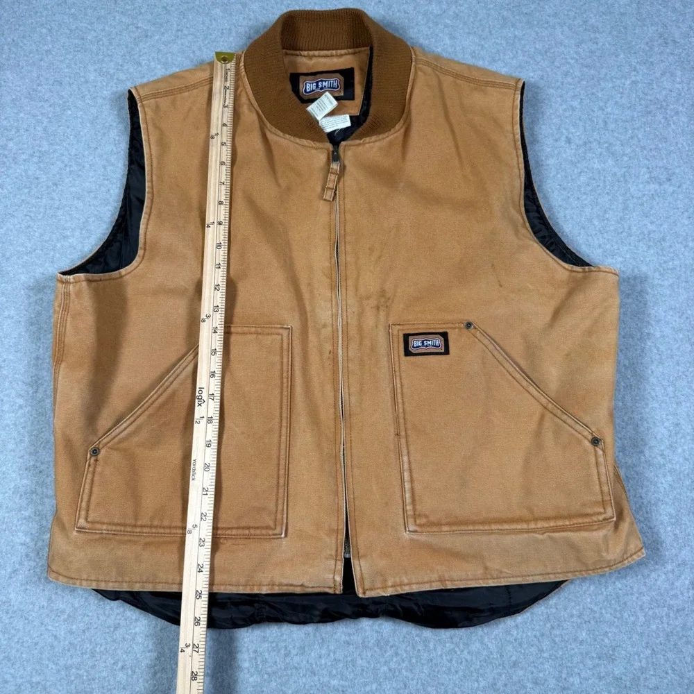 Big Smith Mens XL Brown Duck Canvas Work Vest Quilted Lined HB1200EBW Full Zip
